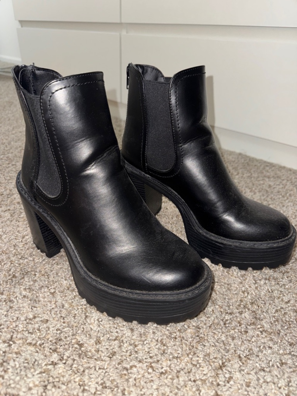 Black Platform Chelsea Ankle Boots - Women's